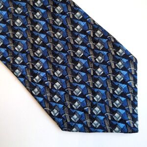 Ermenegildo Zegna Geometric Silk Tie - Blue Gray Italy Made Squares Abstract